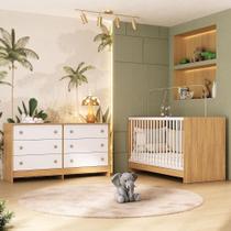 Berço 3 Em 1 Para Colchão 130 X 60cm Com Cômoda Framboesa Multimóveis MP4679 Madeirado-branco