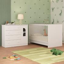 Berço 3 em 1 para Colchão 130x60cm com Cômoda 1 Porta 4 Gavetas Amora Multimóveis MP4759 Berço 3 em 1 para Colchão 130x60cm com Cômoda 1 Porta 4 Gavetas Amora Multimóveis MP4759