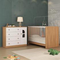 Berço 3 em 1 para Colchão 130x60cm com Cômoda 1 Porta 4 Gavetas Amora Multimóveis MP4759