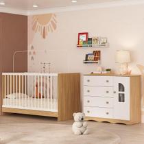Berço 3 Em 1 Para Colchão 130x60cm Com Cômoda 1 Porta 4 Gavetas Liz Multimóveis MP4761 Madeirado-branco Berço 3 Em 1 Para Colchão 130x60cm Com Cômoda 1 Porta 4 Gavetas Liz Multimóveis MP4761 Madeirado-branco