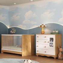 Berço 3 em 1 para Colchão 130x60cm com Cômoda 1 Porta 4 Gavetas Luna Multimóveis MP4742