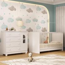 Berço 3 Em 1 Para Colchão 130x60cm Com Cômoda 1 Porta 4 Gavetas Nina Multimóveis MP4760 Branco
