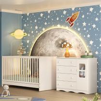 Berço 3 em 1 para Colchão 130x60cm com Cômoda 1 Porta 4 Gavetas Serena Multimóveis MP4741 Berço 3 em 1 para Colchão 130x60cm com Cômoda 1 Porta 4 Gavetas Serena Multimóveis MP4741
