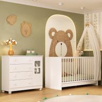 Berço 3 Em 1 Para Colchão 130x60cm Com Cômoda 1 Porta 4 Gavetas Sol Multimóveis MP4740 Branco