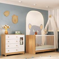 Berço 3 Em 1 Para Colchão 130x60cm Com Cômoda 1 Porta 4 Gavetas Sol Multimóveis MP4740 Madeirado-branco