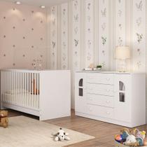 Berço 3 em 1 para Colchão 130x60cm com Cômoda 2 Portas 4 Gavetas Amora Multimóveis MP4763