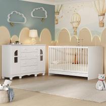 Berço 3 Em 1 Para Colchão 130x60cm Com Cômoda 2 Portas 4 Gavetas Aurora Multimóveis MP4766 Branco