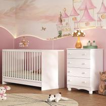 Berço 3 Em 1 Para Colchão 130x60cm Com Cômoda 4 Gavetas Luna Multimóveis MP4746 Branco
