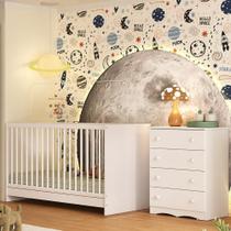 Berço 3 em 1 para Colchão 130x60cm com Cômoda 4 Gavetas Serena Multimóveis MP4745 Berço 3 em 1 para Colchão 130x60cm com Cômoda 4 Gavetas Serena Multimóveis MP4745