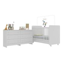 Berço 3 Em 1 Para Colchão 130x70cm Com Rodízios E Cômoda Chantilly Multimóveis Branco