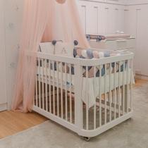 Berço 3 em 1 Quater MDF Branco Mini Berço com Colchão, Berço Americano e Mini Cama