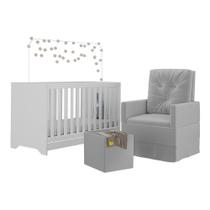 Berço 3x1 Com Poltrona De Amamentação E Puff Multimóveis Mp4076 Branco/cinza Branco/cinza