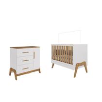 Berço 5x1 e Cômoda Retro Moveis Peroba Guti MDF Branco Amêndoa
