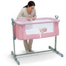 Berço Acoplado Side By Side Co Sleeper Bed Lateral Acopla Cama Pais 5 Níveis Altura Suporta 9kg Tecido Removível Lavável