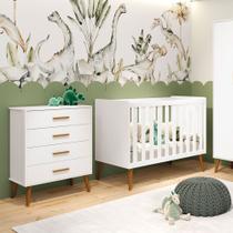 Berço Americano 2 em 1 e Comoda Gaveteiro Isis Branco Fosco - Reller