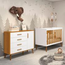 Berço Americano 2 em 1 e Comoda Sapateira Isis Branco Fosco / Savana Fosco- Reller