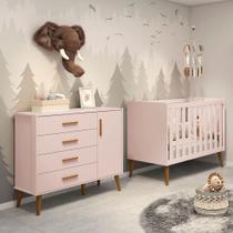 Berço Americano 2 em 1 e Comoda Sapateira Isis Rosa Fosco- Reller