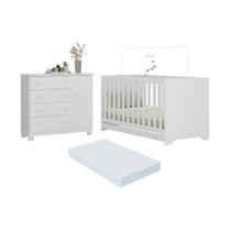 Berço Americano 3 em 1 com Colchão Incluso e Cômoda 1 Porta 4 Gavetas Allegra Multimóveis MP4696