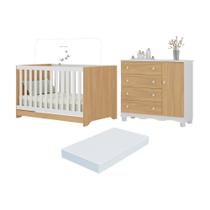 Berço Americano 3 em 1 com Colchão Incluso e Cômoda 1 Porta 4 Gavetas Dengo Multimóveis MP4698