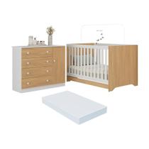 Berço Americano 3 em 1 com Colchão Incluso e Cômoda 1 Porta 4 Gavetas Encanto Multimóveis MP4695