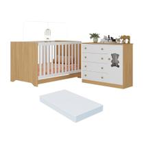 Berço Americano 3 em 1 com Colchão Incluso e Cômoda 1 Porta 4 Gavetas Teddy Multimóveis MP4731