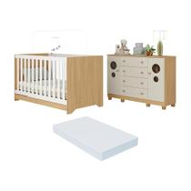 Berço Americano 3 em 1 com Colchão Incluso e Cômoda 2 Portas 4 Gavetas Bombom Multimóveis MP4720
