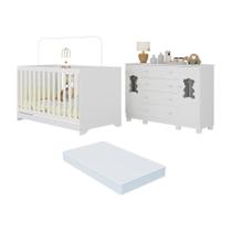 Berço Americano 3 Em 1 Com Colchão Incluso E Cômoda 2 Portas 4 Gavetas Fofura Multimóveis MP4736 Branco
