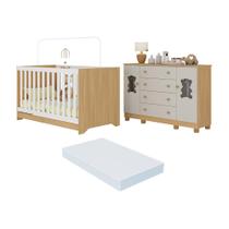 Berço Americano 3 em 1 com Colchão Incluso e Cômoda 2 Portas 4 Gavetas Fofura Multimóveis MP4736