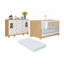 Berço Americano 3 em 1 com Colchão Incluso e Cômoda 2 Portas 4 Gavetas Ternura Multimóveis MP4738