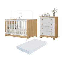 Berço Americano 3 em 1 com Colchão Incluso e Cômoda 4 Gavetas Dengo Multimóveis MP4702