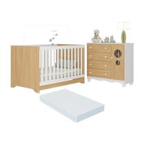 Berço Americano 3 Em 1 Com Colchão Incluso E Cômoda Suspiro Multimóveis MP4718 Branco-madeirado