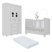 Berço Americano 3 em 1 com Colchão Incluso/Rodízios e Guarda-Roupa 4 Pts Pimpolho Multimóveis MP4387