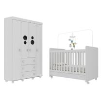 Berço Americano 3 em 1 com Rodízios e Guarda-Roupa 4 Portas 3 Gavetas Pimpolho Multimóveis MP4386