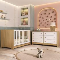 Berço Americano 3 Em 1 Para Colchão 130x70cm Com Cômoda Caramelo Multimóveis MP4677 Madeirado-branco