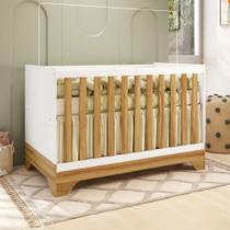 Berço Americano 3 em 1 Popy Retrô 100% Mdf Branco Brilho/Amêndoa - Móveis Peroba