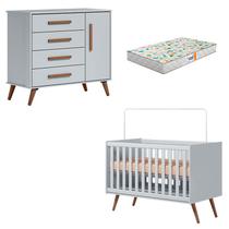 Berço Americano 3820 e Cômoda Infantil 3825 Q Encanto Retrô Cinza com Colchão Gazin - Qmovi