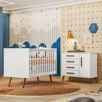 Berço Americano 3820 e Cômoda Infantil 3825 Q Encanto Retrô Qmovi Branco