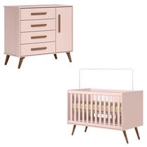Berço Americano 3820 e Cômoda Infantil 3825 Q Encanto Retrô Rosa - Qmovi Berço Americano 3820 e Cômoda Infantil 3825 Q Encanto Retrô Rosa - Qmovi