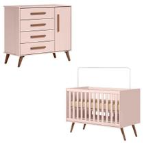 Berço Americano 3820 E Cômoda Infantil 3825 Retrô Rosa - Qmovi Berço Americano 3820 E Cômoda Infantil 3825 Retrô Rosa - Qmovi