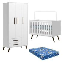 Berço Americano 3820 e Guarda Roupa 3830 Q Encanto Retrô Branco Acetinado com Colchão Tend Tudo - Qmovi Berço Americano 3820 e Guarda Roupa 3830 Q Encanto Retrô Branco Acetinado com Colchão Tend Tudo - Qmovi