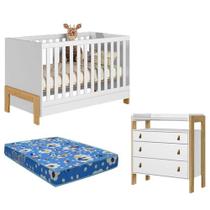 Berço Americano 4300 E Cômoda 4410 Fantasia Branco Acetinado Com Colchão Ortobom Qmovi