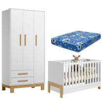 Berço Americano 4300 Mini Cama Fantasia E Guarda Roupa Infantil Q Encanto Slim 4340 Branco Acetinado Com Colchão