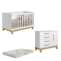 Berço Americano 4315 e Cômoda Sapateira 4355 Q Encanto Slim Branco Acetinado com Colchão Gazin - Qmovi Berço Americano 4315 e Cômoda Sapateira 4355 Q Encanto Slim Branco Acetinado com Colchão Gazin - Qmovi