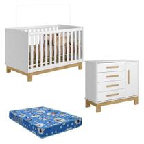 Berço Americano 4315 E Cômoda Sapateira 4355 Q Encanto Slim Branco Acetinado Com Colchão Tend Tudo Qmovi