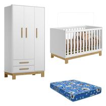 Berço Americano 4315 e Guarda Roupa 4340 Q Encanto Slim Branco Acetinado com Colchão Ortobom Qmovi