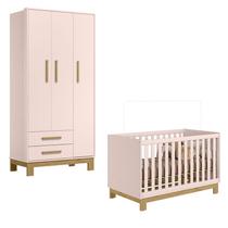 Berço Americano 4315 e Guarda Roupa 4340 Q Encanto Slim Rosa Acetinado Qmovi