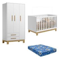 Berço Americano 4315 E Guarda Roupa 4340 Slim Branco Acetinado Com Colchão Tend Tudo - Qmovi Berço Americano 4315 E Guarda Roupa 4340 Slim Branco Acetinado Com Colchão Tend Tudo - Qmovi