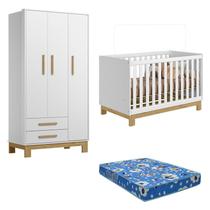 Berço Americano 4315 Guarda Roupa 4340 Q Encanto Slim Branco Acetinado com Colchão Gazin - Qmovi Berço Americano 4315 Guarda Roupa 4340 Q Encanto Slim Branco Acetinado com Colchão Gazin - Qmovi