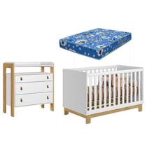 Berço Americano 4315 Q Encanto Slim com e Cômoda 4410 Fantasia Branco Acetinado Colchão Ortobom Qmovi