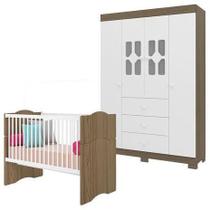 Berço Americano Alegria e Guarda Roupa Infantil 4 Portas New Cristal Branco Brilho Wengue